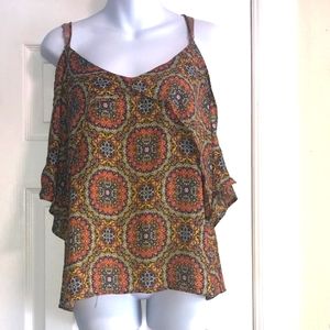 EUC-Lily White KALEIDOSCOPE Cold Shoulder Blouse-L